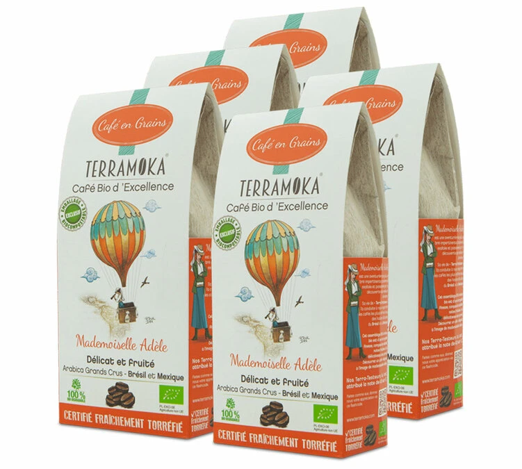 5X200g - Café En Grain 100% Arabica Bio Mademoiselle Adèle - TERRAMOKA 1 5X200g - Café En Grain 100% Arabica Bio Mademoiselle Adèle - TERRAMOKA