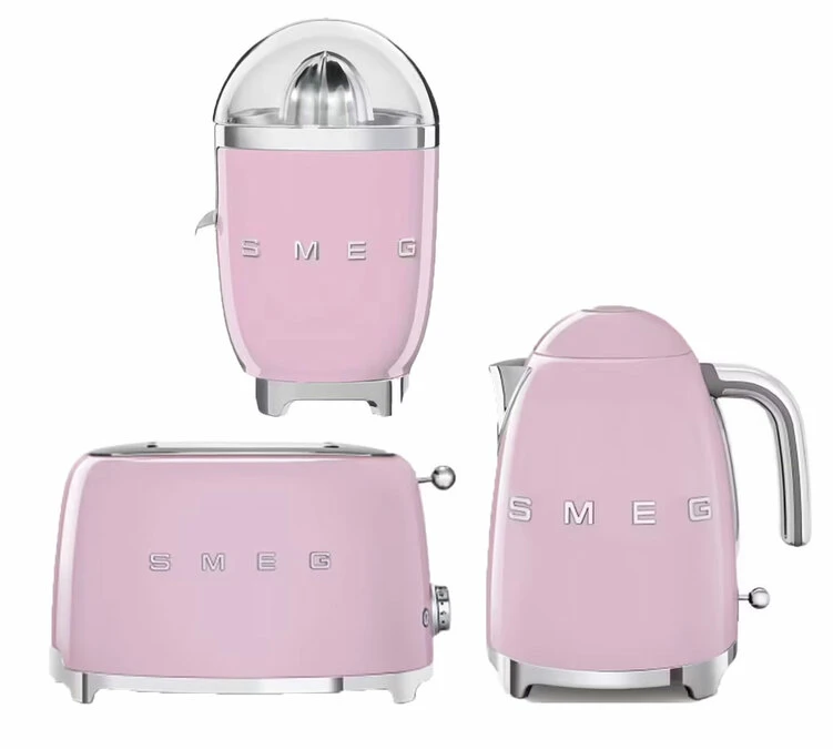 Set Petit Déjeuner (Toaster - Presse Agrumes - Bouilloire) Rose - SMEG 1 Set Petit Déjeuner (Toaster - Presse Agrumes - Bouilloire) Rose - SMEG