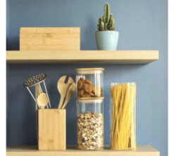 Boîte De Conservation Carrée - En Verre Et Bambou 1.4L - PEBBLY -Vente De Café pebblboite2